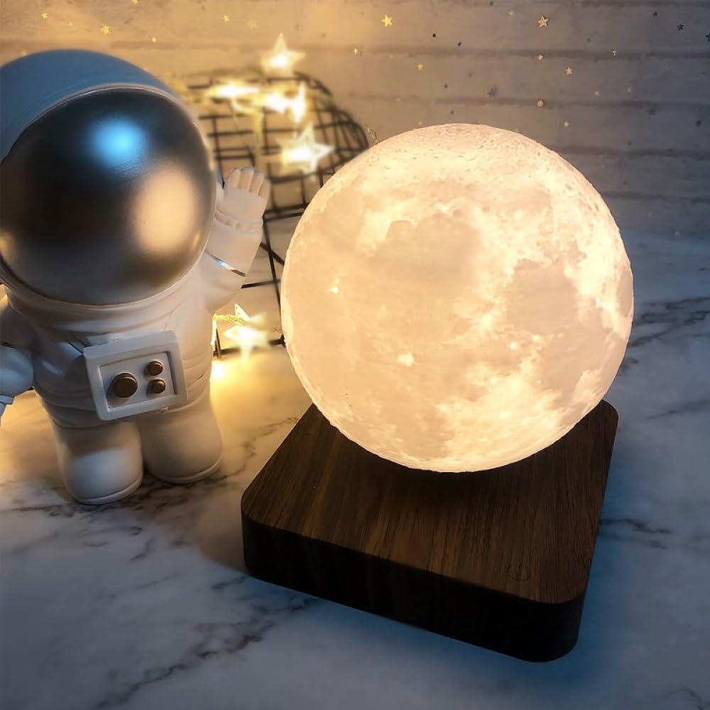 HAZARA Lámpara de Luna de levitación magnética impresión 3D Luna led cabecera decoración Juguete luz de Noche Moda Regalo de cumpleaños-A