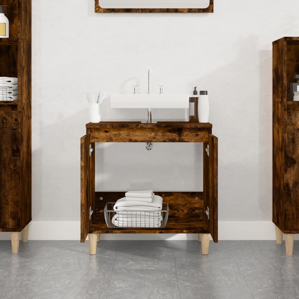 Meuble lavabo chêne fumé 58 x 33 x 60 cm bois multicouche