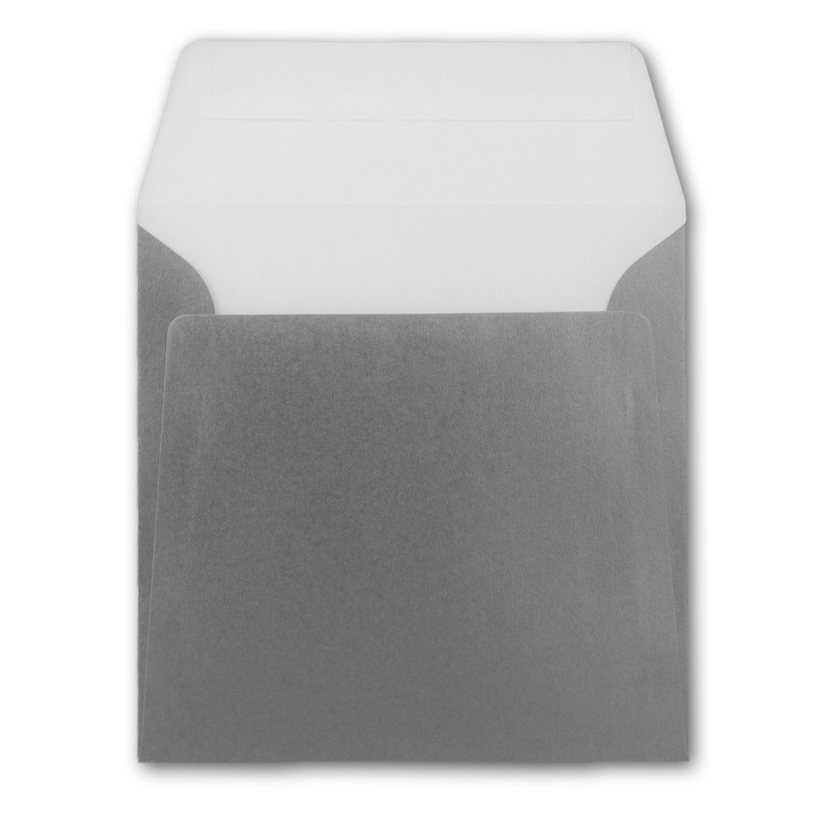 250 buste per lettere, colore argento metallizzato, formato quadrato, 16 x 16 cm, 90 grammi/m², chiusura adesiva