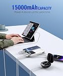 Banque de puissance du chargeur portable, 15000mAh Chargeur portable charge rapide léger, intégré AC Fiche murale et 2 Câbles de sortie avec LED Affichage pour iPhone Samsung iPad etc. (Blancs)