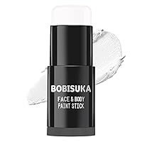 Vista 24 de BOBISUKA Barra de pintura facial blanca + polvo fijador + 2 pinceles de pintura, maquillaje de payaso, pintura corporal para ojos, palos negros