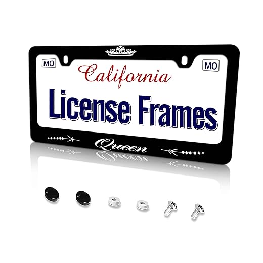 Queen License Plate Frame for Women, License Plate Frame Queen, Princess License Plate Frame Stainless Steel Car Accessories Queen Car Tag Cover Frames Holder 2 Holes and Screws for Women Girl
