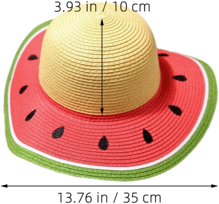 Holibanna Straw Hat with Whimsical Fruit Pattern, Wide Brim Paper Grass Sun Hat, Packable UV Protection Cap for Summer Beach Trips and Outdoor Activities Watermelon Red
