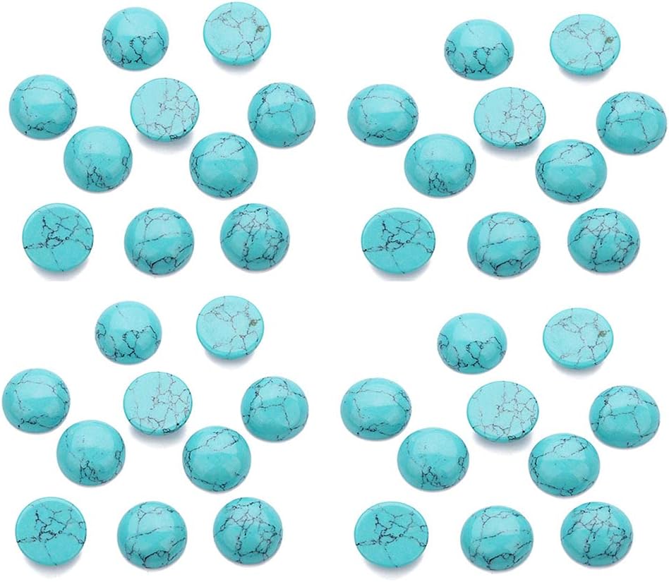 40PCS Blue Synthetic Turquoise Stone Cabochons Stone Jewelry Round Flat-Back Design No Hole Beads Half Round Charms for Jewelry Making (Dia=5mm)