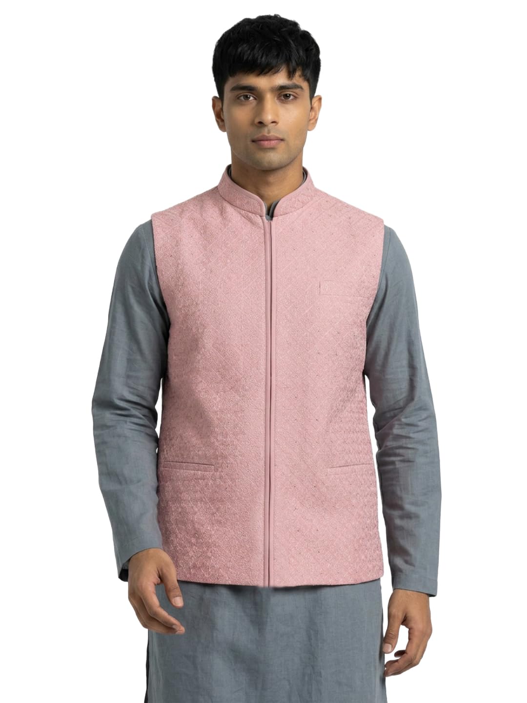 sanman ethnix by raymond Men Regular Fit Embroidery Pattern Pure Polyester Mandarin Collar Sleeveless Festive Bundi-picture-47
