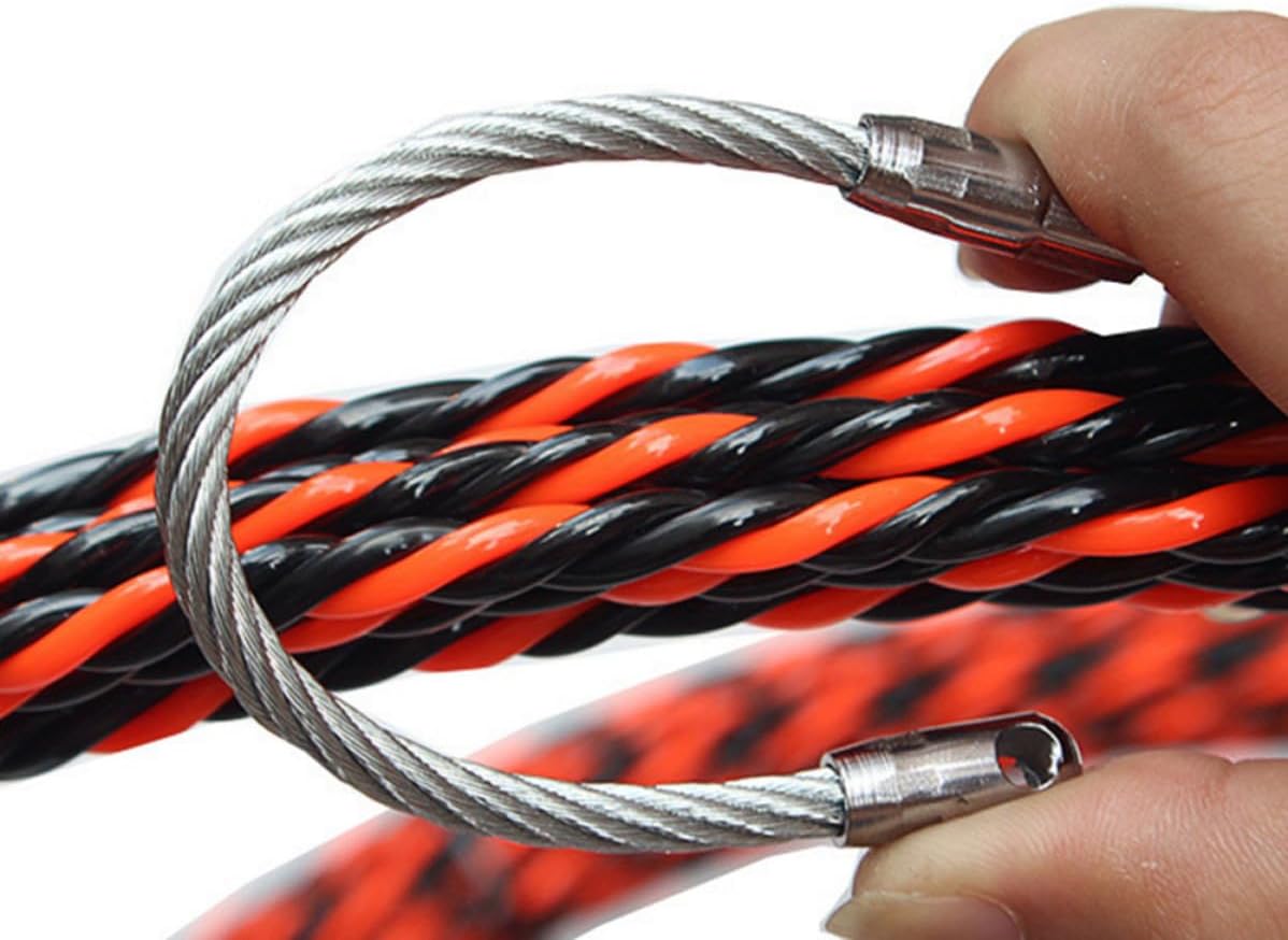 Artibetter 20m Electrical Wire Threader Fish Tape with Strong Penetration and Good Stability, Plastic and Metal Construction, Includes 2 PC Tightening Tool for Electrical Cable Pulling