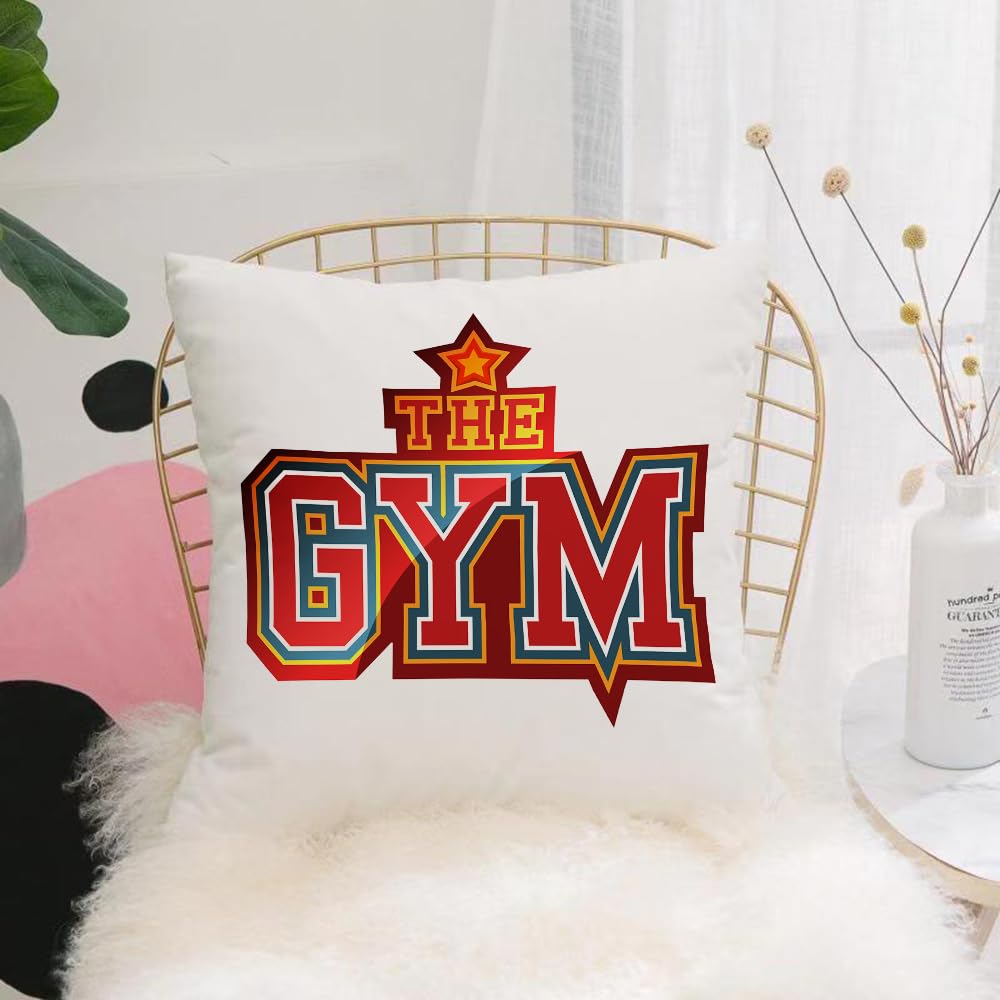 HYOSXW Cushion Cover,Throw Pillow Case Home Decorative for Living Room Bedroom Sofa Chair 16X16 Inch,Fitness, Vibrant The Gym Sign With Zodiac Workout Bodybuilding Exercise,Pillowcase 40X40cm