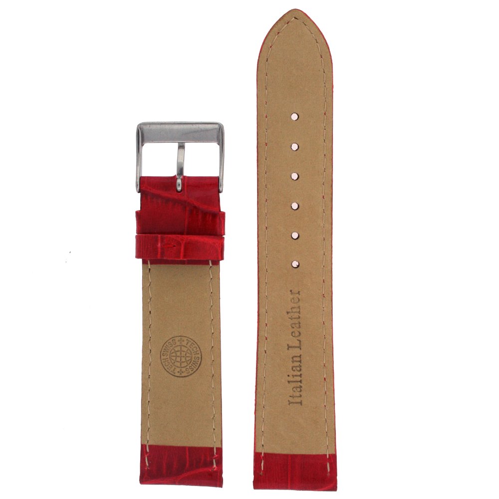 Tech Swiss Watch Band Red Genuine Leather Crocodile Grain 20 Millimeter