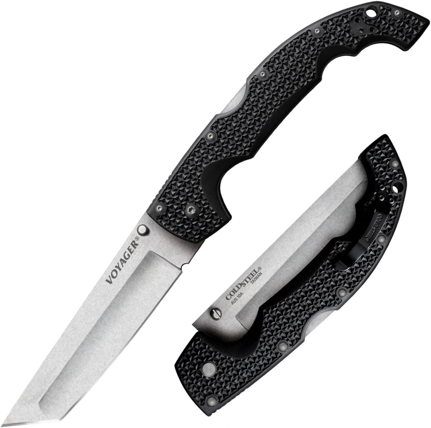 XL Voyager 5.5" AUS10A Tanto Point Razor-Sharp Blade 6.75" Griv-Ex Handle Everyday Carry Tactical Folding Knife w/Tri-Ad Lock