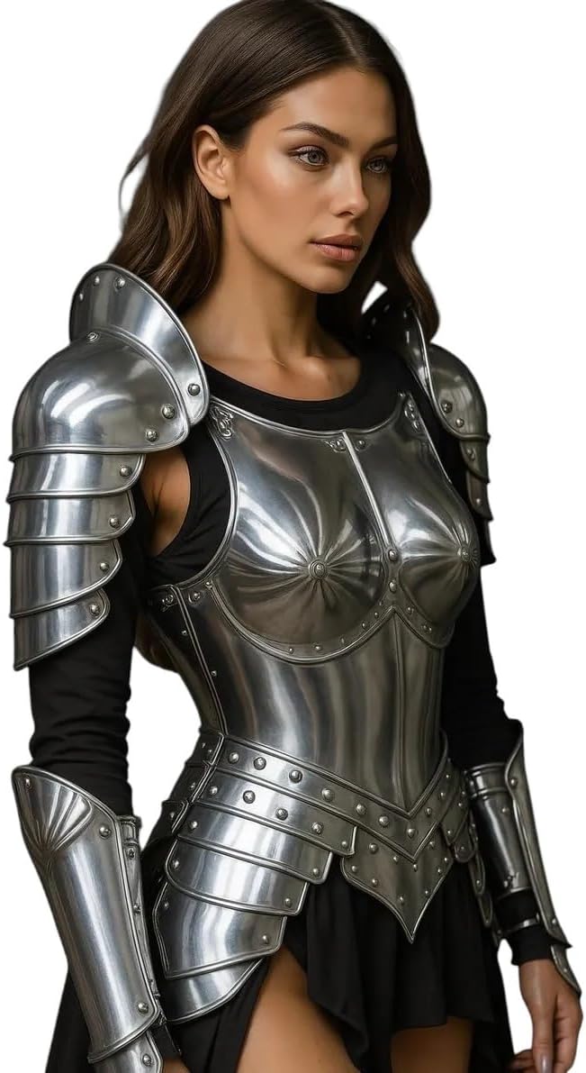 Medieval Fantasy Lady Armor Suit-Female Cuirass Body Armor-Brave Lady Half Body Armor Suit Perfect for Cosplay Events, LARP, Reenactment, Fantasy & Halloween Party Costume-Medieval Armor Theme Silver