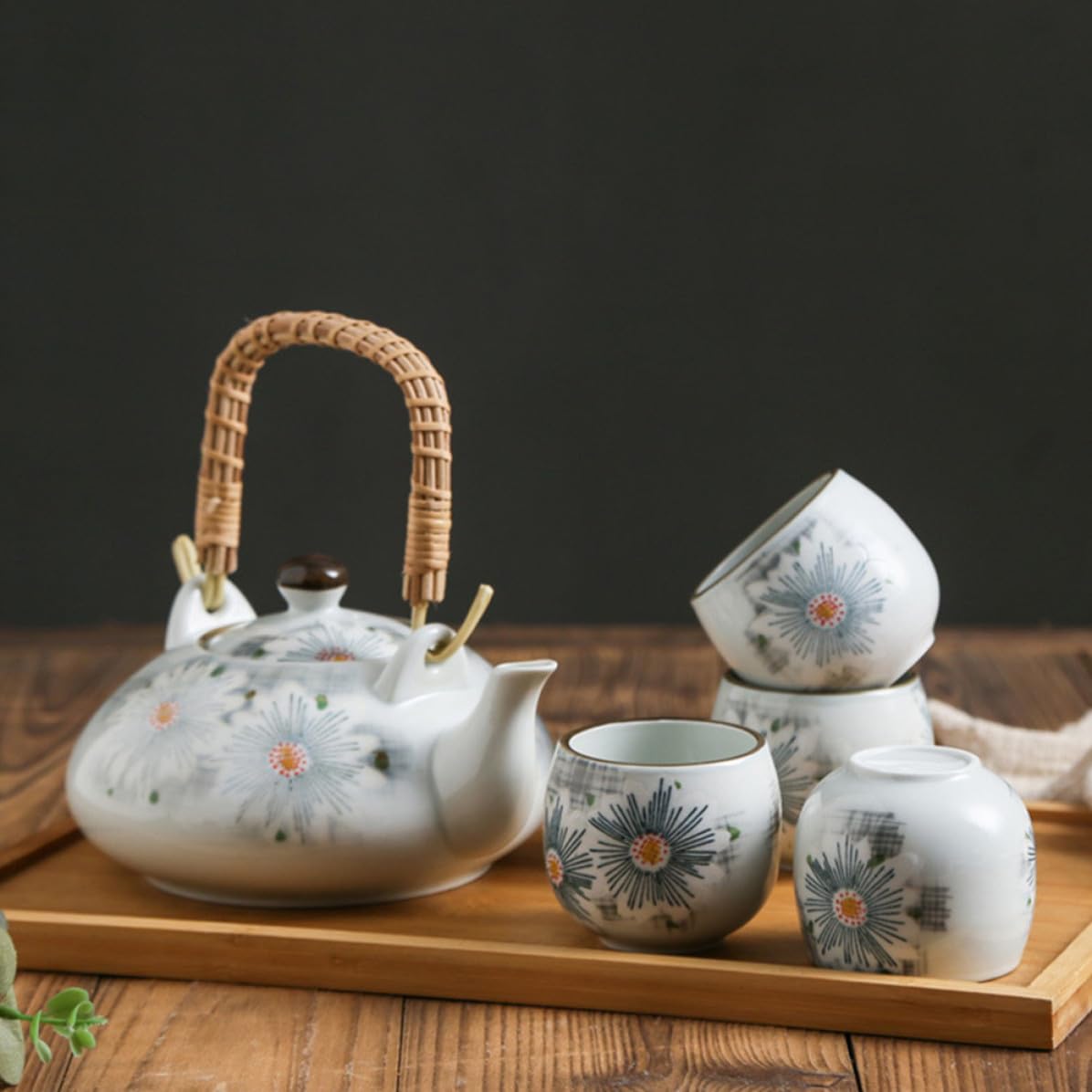 Juego de Té de Cerámica Pintado a Mano, Tetera Elegante