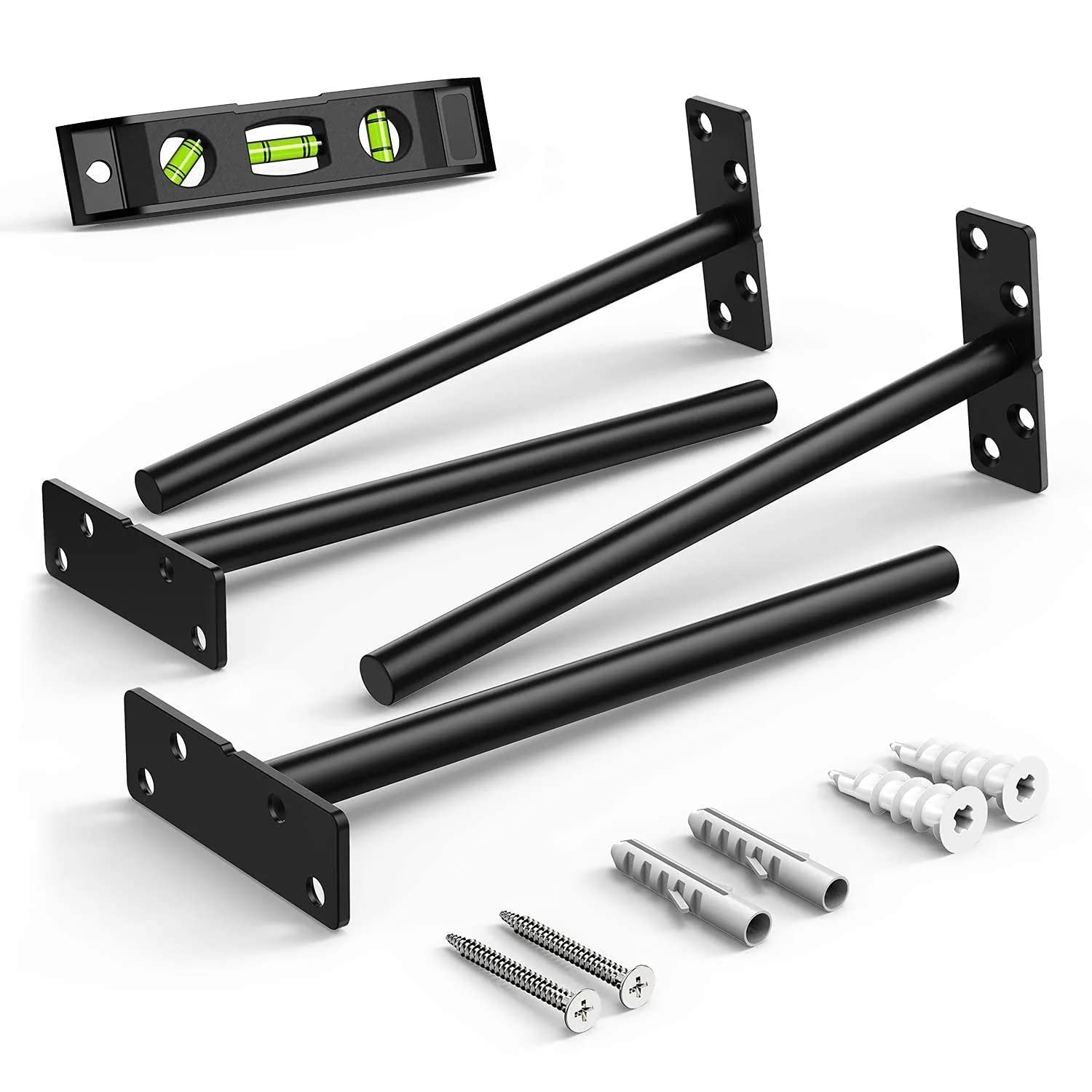 DIAMOND BRAND Heavy Duty Floating Shelf Brackets 8" Hidden Shelf Brackets for F 4 Pack Solid Steel Blind Shelf Support Hardware with Spirit Level_10INCH (8 INCH)