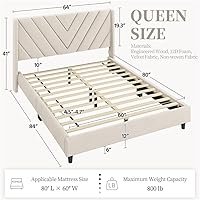 Vista 2 de Yaheetech Base de cama tamaño Queen con plataforma tapizada con lados en forma de ala/Soporte de tablas de madera/Cabecera tapizada con lados