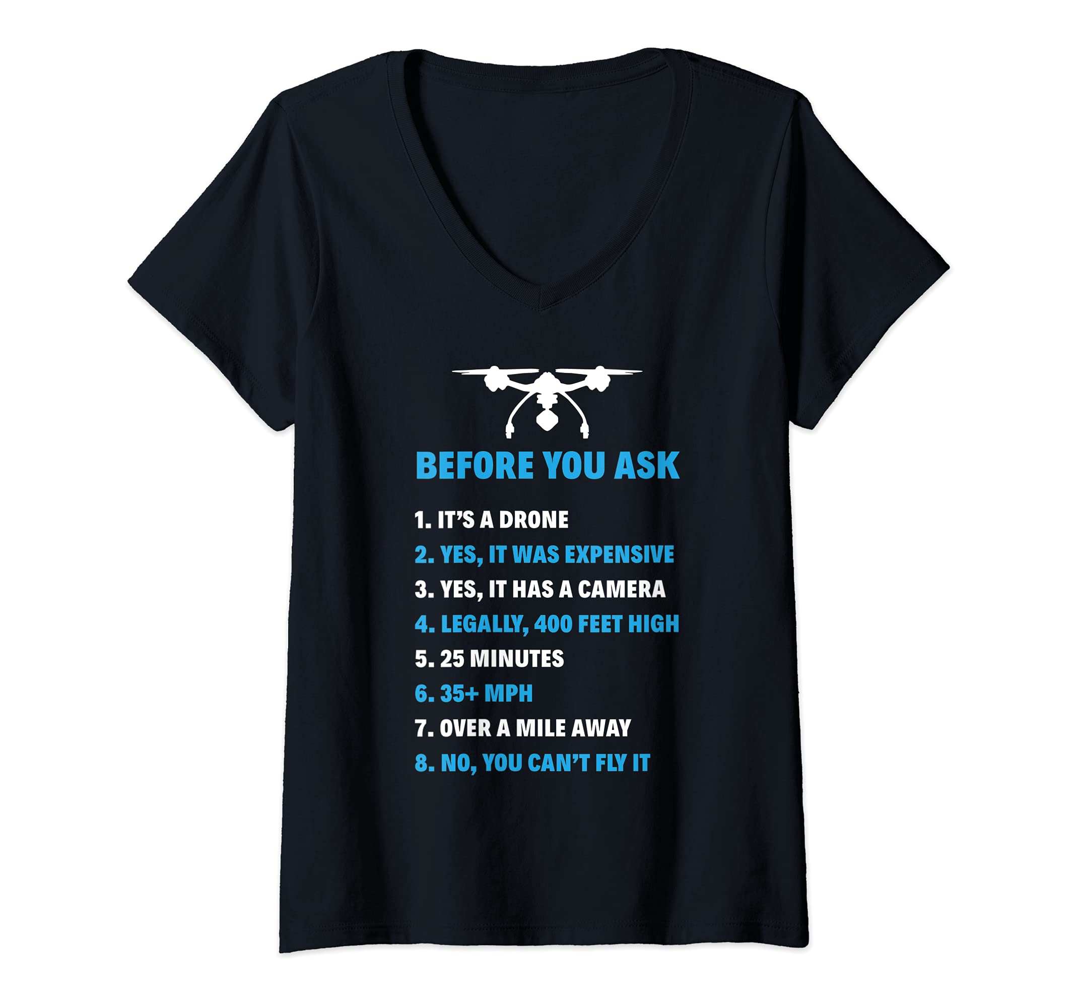 Womens Funny Drone Pilot Funny Quadcopters Drones Quadcopter V-Neck T-Shirt