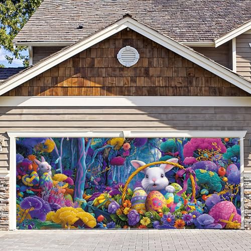 Couverture porte garage Pâques 7x16FT lapin œufs