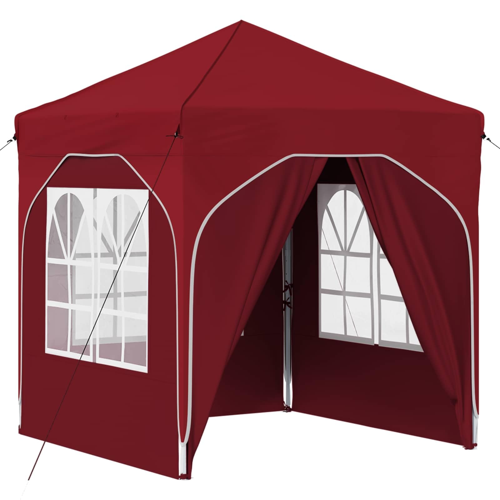 Składany namiot imprezowy 192 x 192 x 245 cm bordowy | Wodoodporna tkanina Oxford 210D, regulowana wysokość 227-245 cm, kompaktowa torba transportowa, w zestawie linki i śledzie