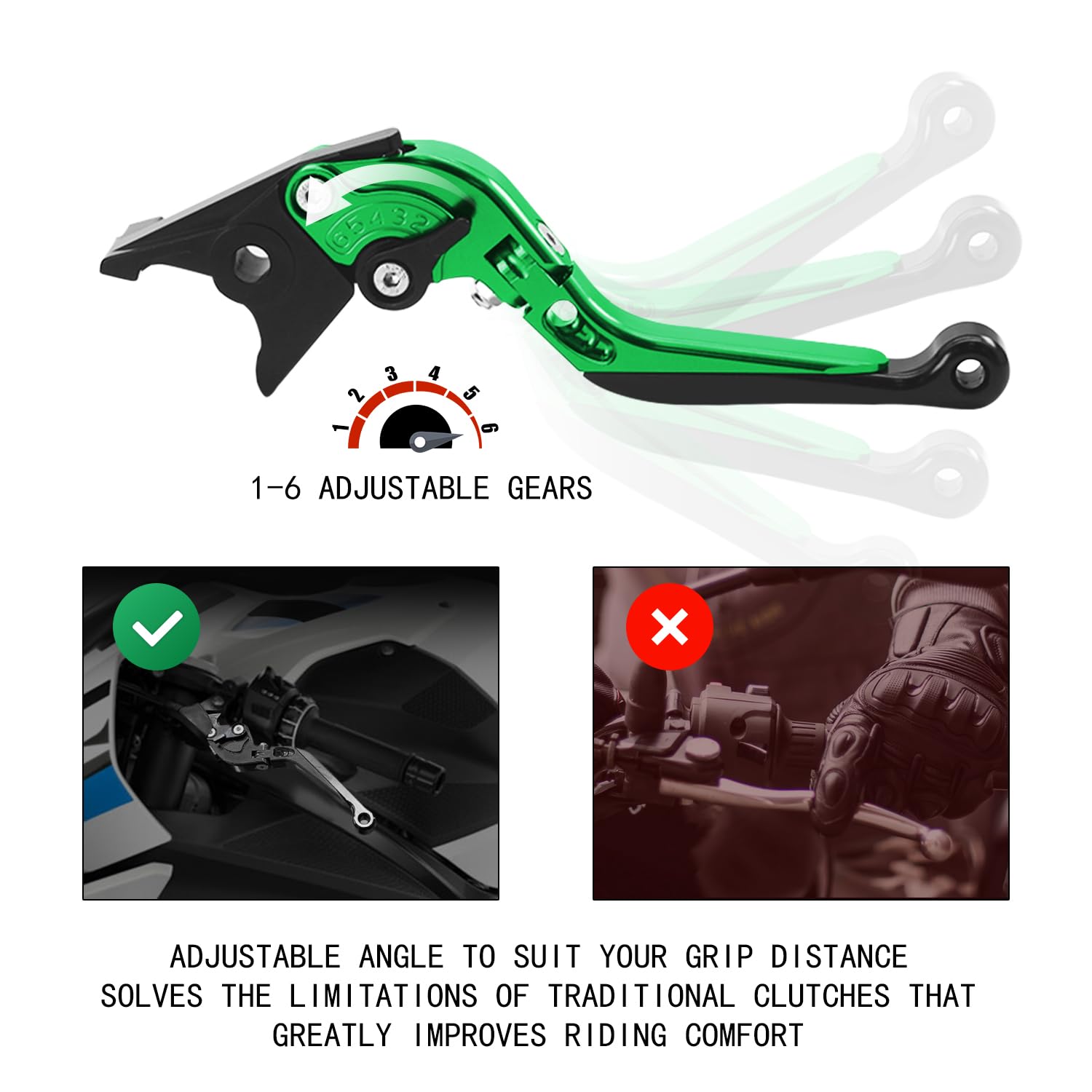 Pour Z900 Z650 NINJA650 2017-2024 Vulcan s650 2015-2024 Moto Leviers de Frein et d'Embrayage Réglables, Extensibles et Pliables, CNC Kit Levier d'embrayage Levier Frein Moto (Vert)