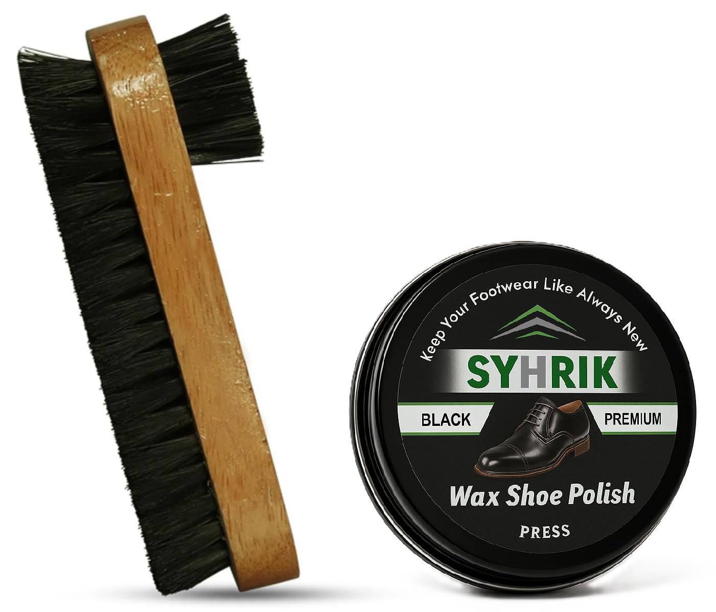 (Set of 2) Shoes Polish & Shoes Brush. Black Shoes Polish & Double Side Show Brush
