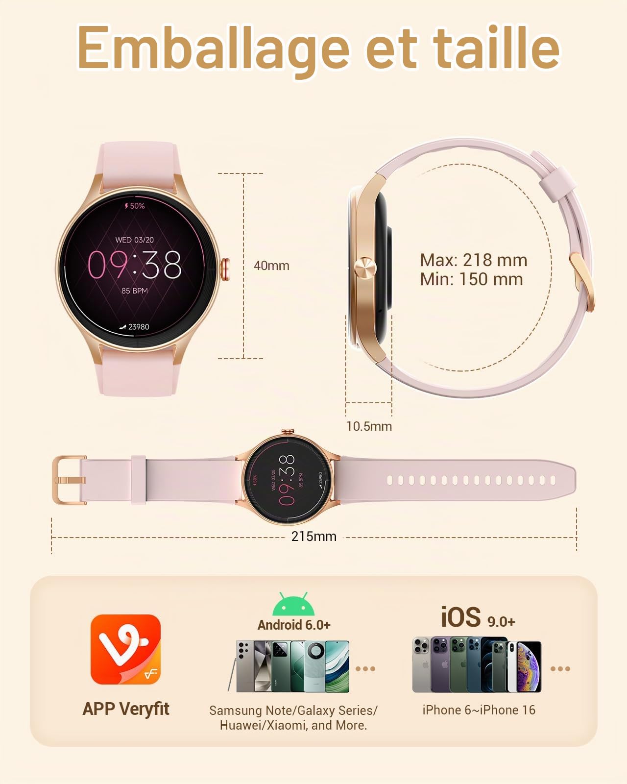 Fitpolo Montre Connectée Femme avec Appel Bluetooth, 1,27" Écran Tactile Smartwatch, Moniteur de Fréquence Cardiaque/SpO2/Sommeil, Montre de Sport 110+ Modes Etanchéité IP68, pour iOS et Android Rose