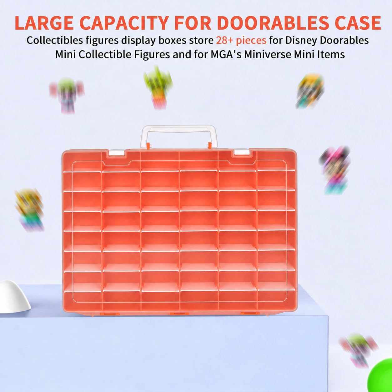 Toy Storage Box for Disney Doorables, for MGA Entertainment Miniverse, Holds 28+ Multi-Mini Figures with 48 Adjustable Grids（Box Only）-Orange image 4