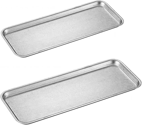 Bandejas decorativas vintage, bandeja rectangular de baño, bandeja de tocador, platos de acero inoxidable de granja, juego de 2, gris plateado