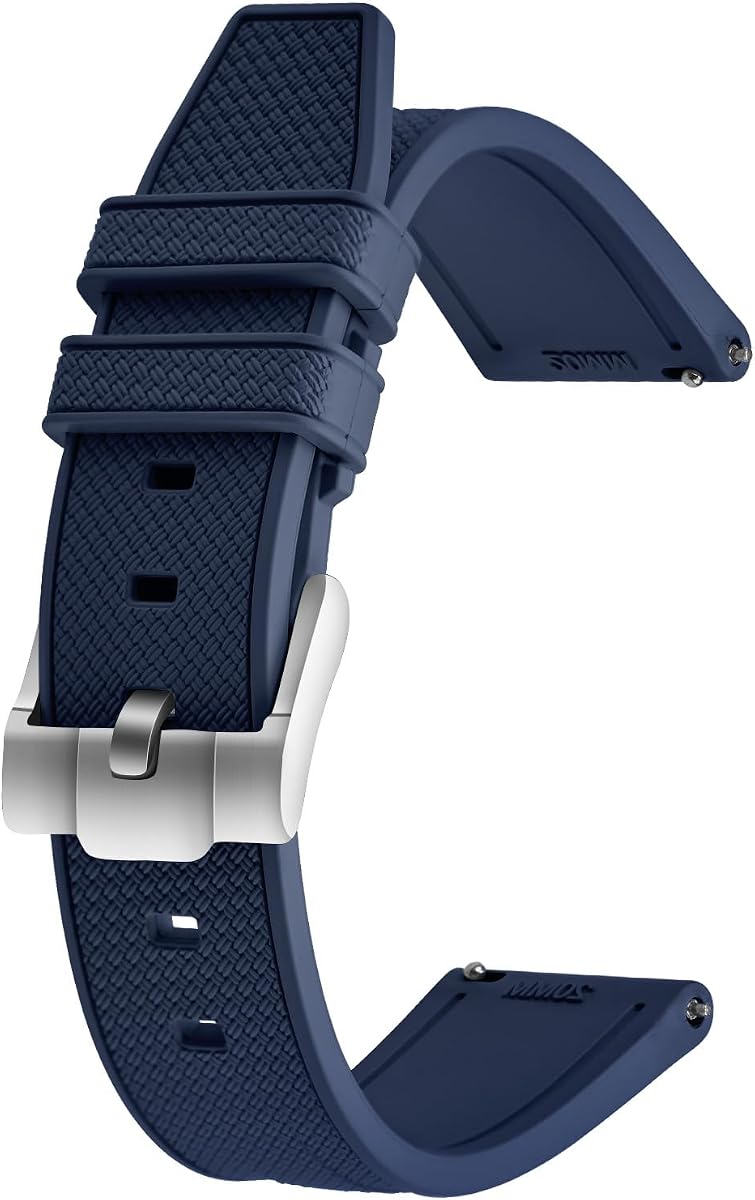 FKM Rubber Watch Strap 20mm 22mm Quick Release Fluororubber Band with Silver Buckle Soft Breathable Durable Rubber Sport Strap for Men Women Waterproof Silicone Replacement