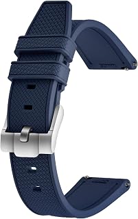 FKM Rubber Watch Strap 20mm 22mm Quick Release Fluororubber Band with Silver Buckle Soft Breathable Durable Rubber Sport Strap for Men Women Waterproof Silicone Replacement