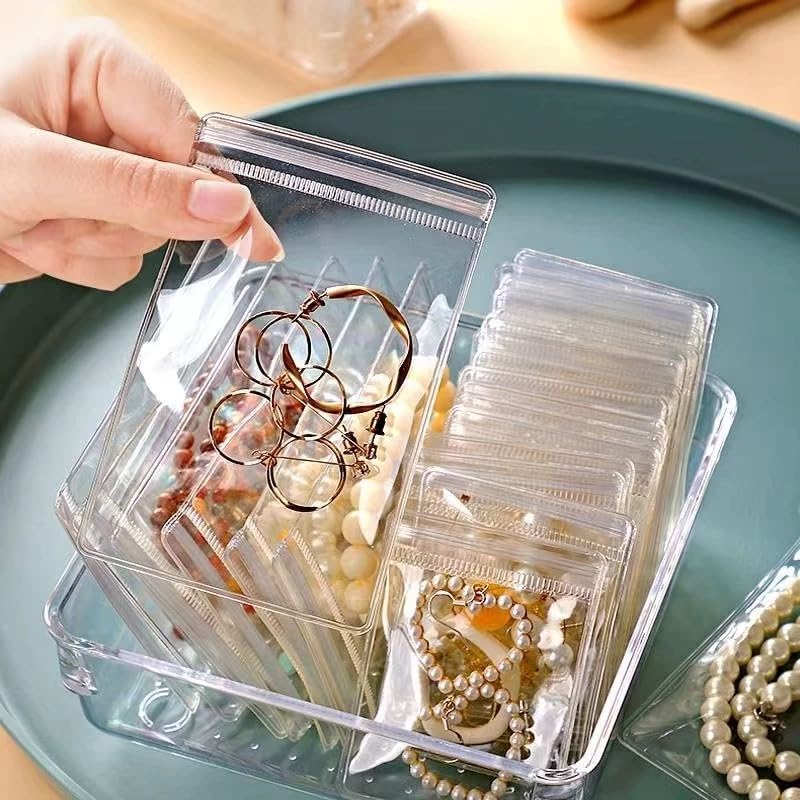 Image of Nibbler 21 Pcs (3 Sizes) Jewellery Organiser Storage Pouches Clear Zip Lock Cover for Rings, Earrings, Necklace, Transparent, Polyvinyl Chloride PVC (21 Mix)