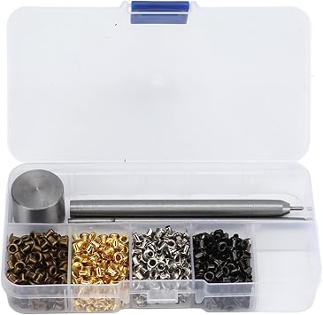 Prevessel 800PCS 2mm Mini Grommets Copper Metal Grommet Kit, 4 Colors Eyelets and Leather Grommets Kit with 3pcs Install Tool and Storage Box for Shoes Clothes Bag DIY