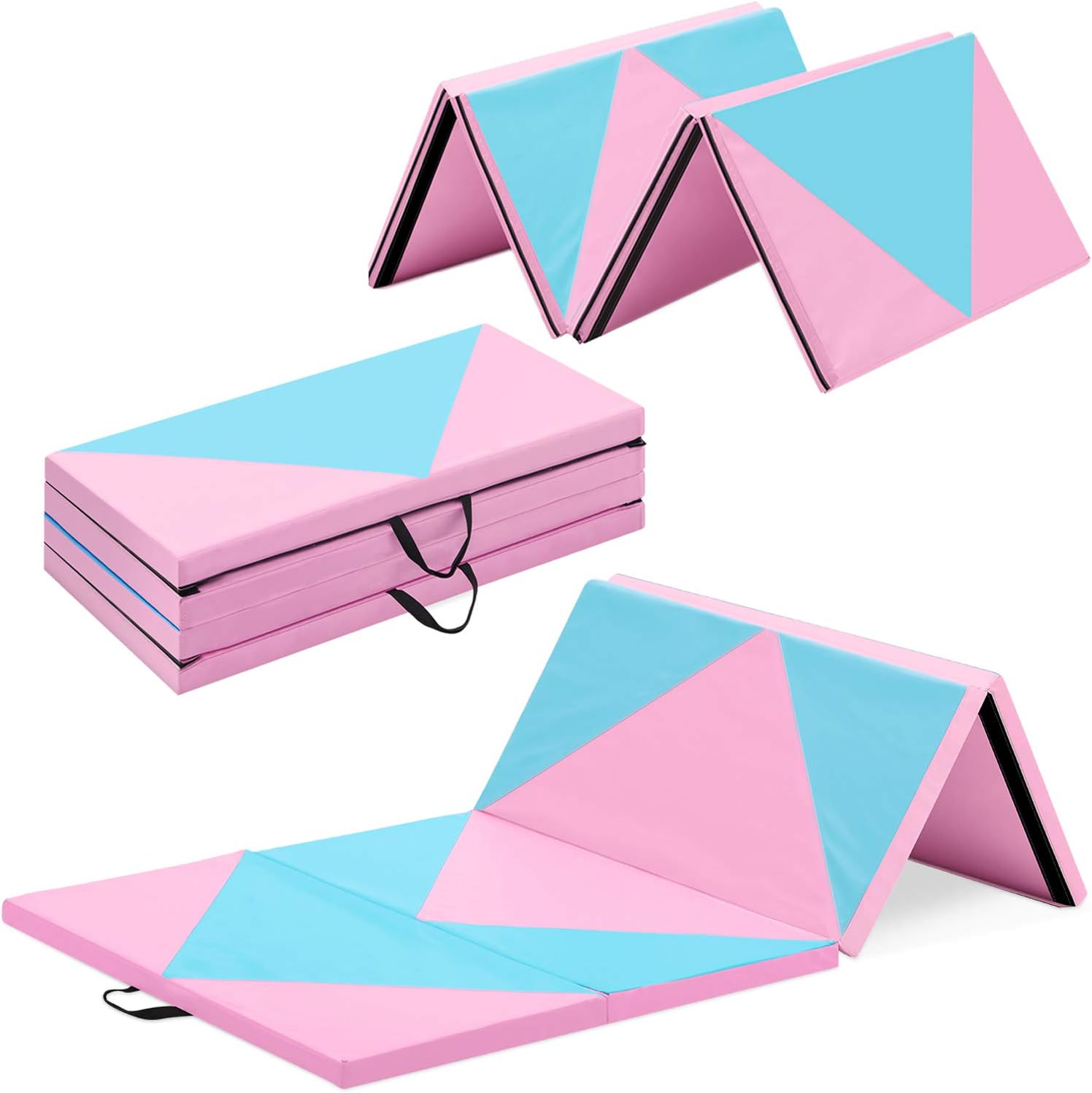 Outroad 6/8/10' Foldable Gymnastics Gym Exercise Aerobics Mat, PU Leather Tumbling Mat with Hook & Loop Fastener for Stretching Yoga Cheerleading Martial Arts - Versatile Fitness Mat for Home Workout