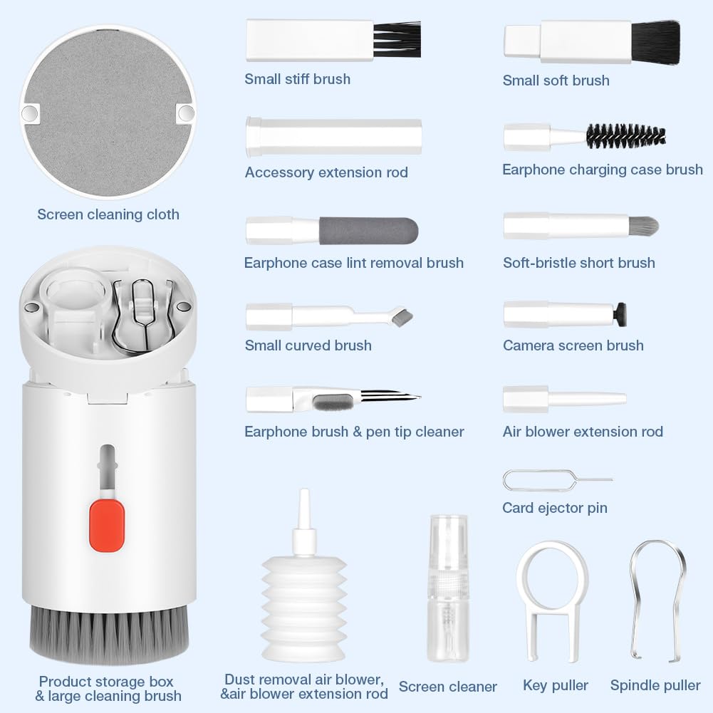 Zestaw do czyszczenia klawiatury 20 w 1, zestaw do czyszczenia słuchawek AirPods ze szczotką i sprayem, do czyszczenia klawiatury, laptopa, telefonu komórkowego, monitora PC, aparatu (biały)