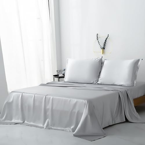 Miniatura 6 de Aisawate Juego de sábanas de satén de tamaño Queen de 16 pulgadas de profundidad con 1 sábana bajera, 1 sábana encimera y 2 fundas de almohada,
