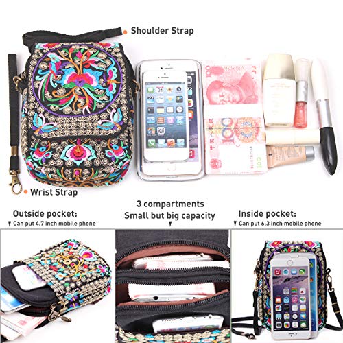 Silkarea PT-41582 Embroidered Cute Small Crossbody Bag For Women Cell Phone Purse Mini Handbags Wristlet Wallet Bag Coin Pouch thumb #5