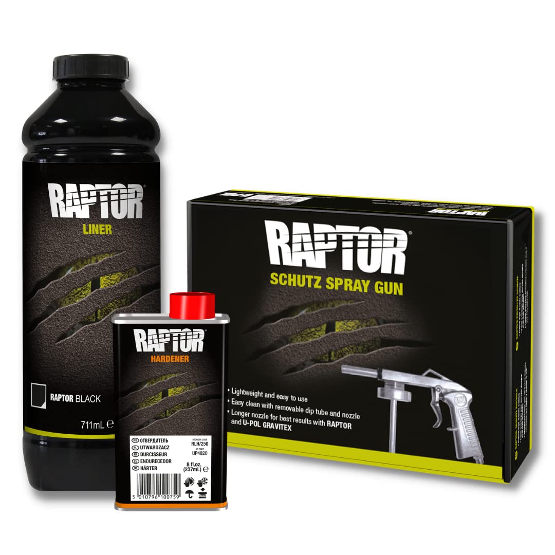 U-POL RAPTOR Revêtement, 1 set de 948 ml incl. durcisseur, noir avec pistolet RAPTOR Standard UBS
