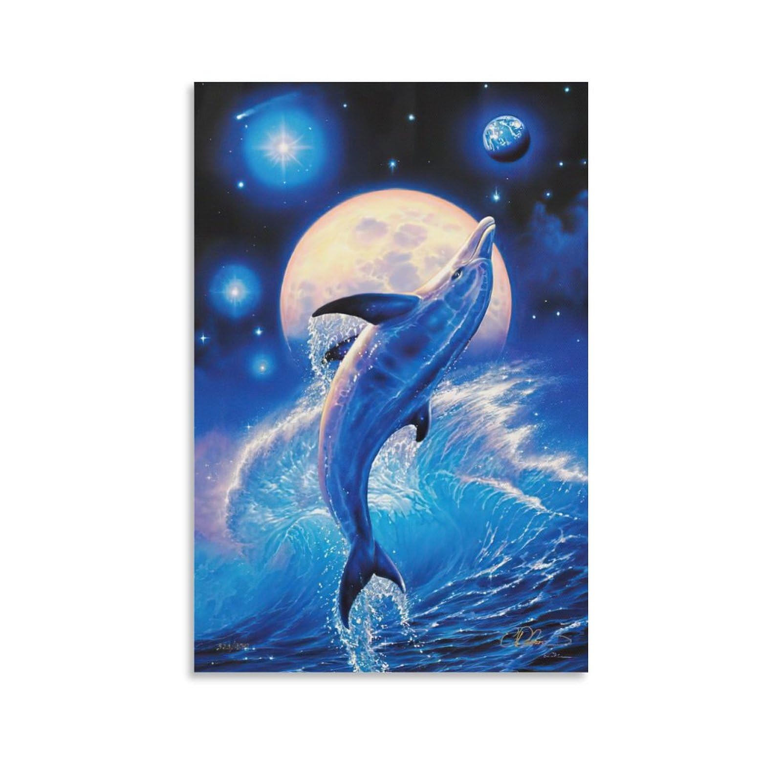 水彩画 アクリル ラッセン イルカ 海 夜空 夜景 【公式通販】