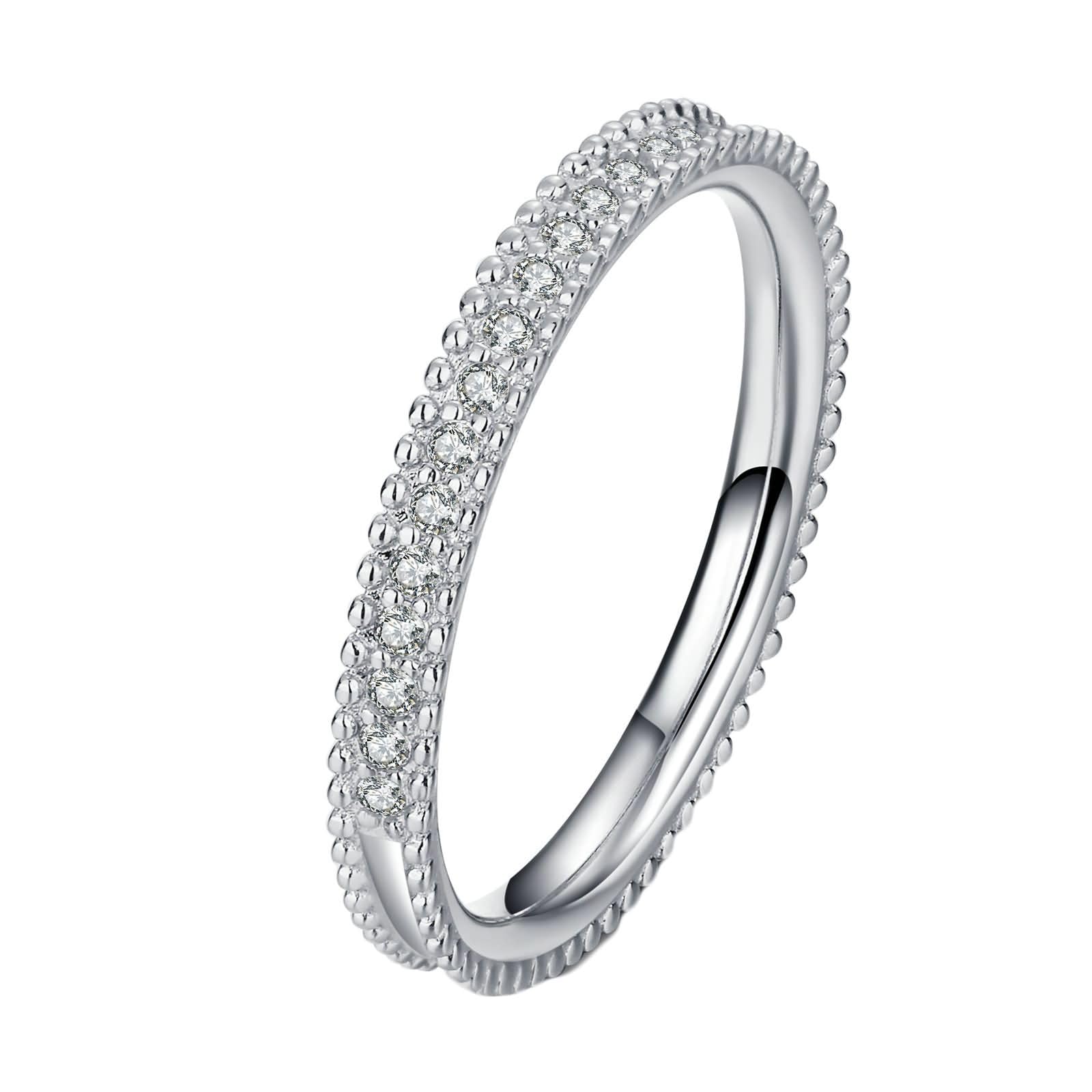 Anello Fedina di Oro Bianco Donna 9K / 14K / 18K, Mezza Eternità con Diamante Sintetico da 0,15ct, Donna Anelli Fedi Nuziali in Argento