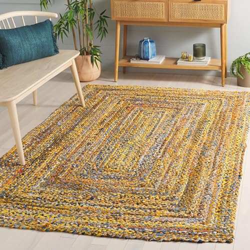SAFAVIEH Area Rug 5x8 - Braided Collection - Yellow & Brown, Handmade Woven Cotton, Boho Reversible Style, Ideal for Living Room, Bedroom, Dining Space (BRD210D)