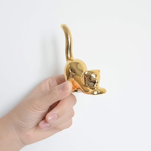 Miniatura 3 de Figuras de animales de cerámica, adornos dorados para decoración del hogar, esculturas y estatuas, regalos de arte hechos a mano (gato)