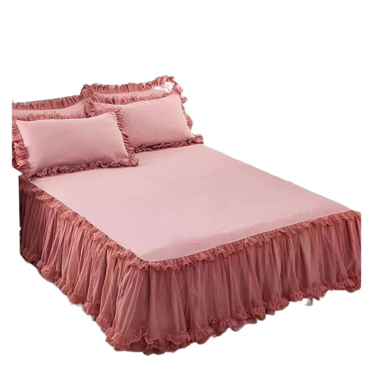 Elegant Princess Bed Skirt Non-slip Mattress Cover Ruffled Lace Bed Skirt Bedsheet Protector Bedspread No Pillowcase(Red,1pc Skirt 200x220cm)