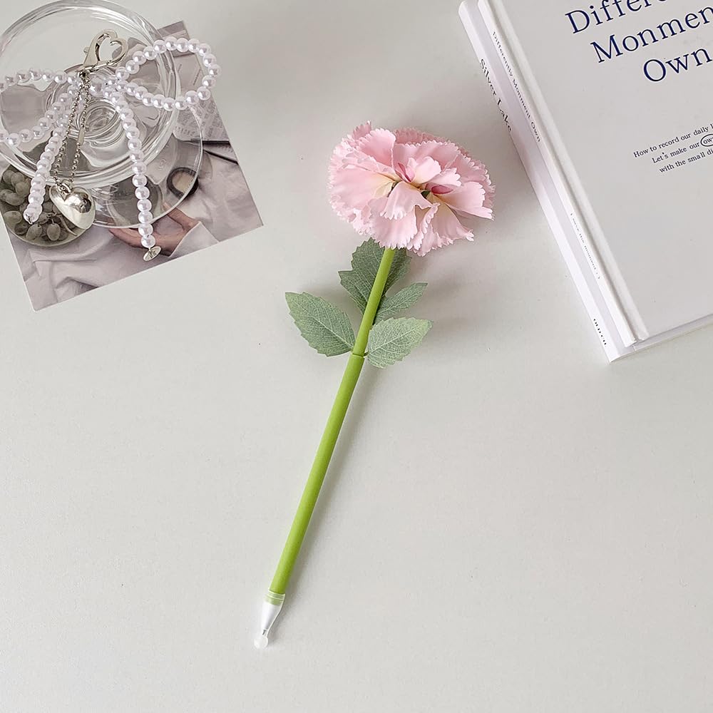 12Pcs Creative Artificial Flowers Ballpoint Pen Carnation Flower Pens Blue Ink Pen for Valentines Wedding Decorations Office School Supplies - Pink - Image 2