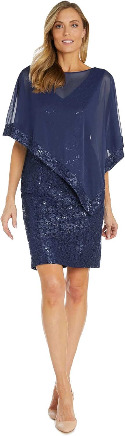 R&M Richards Womens Plus Chiffon Embellished Cocktail and Party Dress
