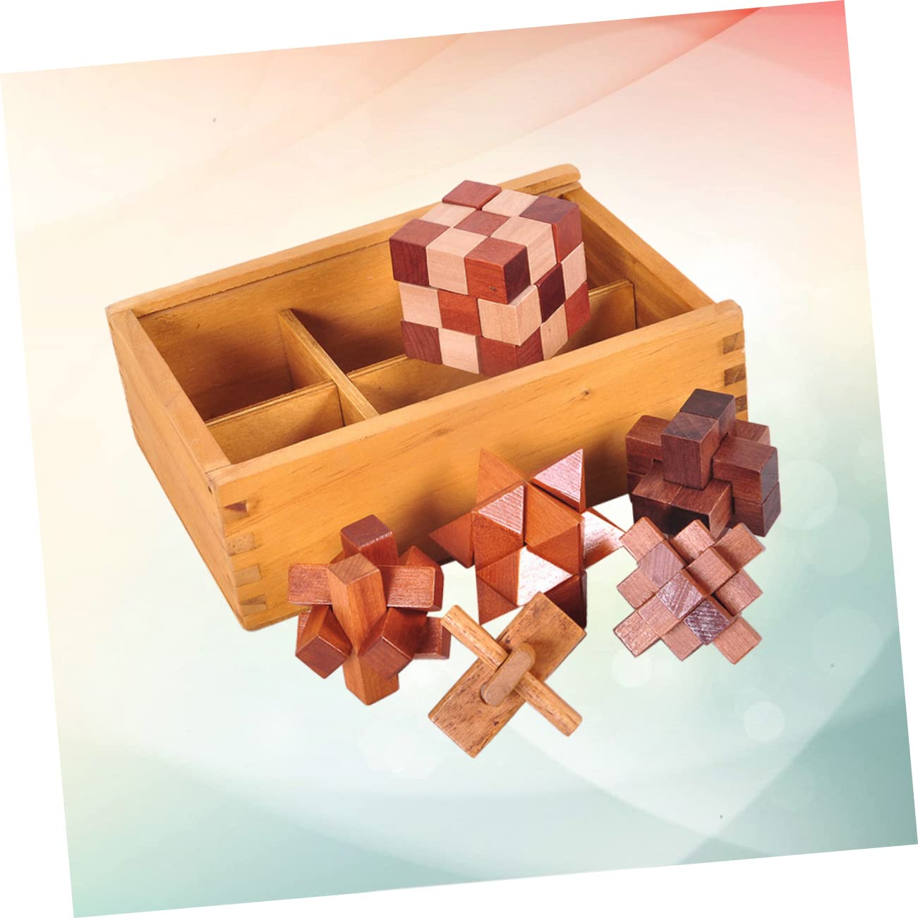 6piezas Puzzle De Madera para Niño Niña Enclavamiento Ming Luban Estimula La Imaginación Coordinación Juguete Educativo para Desarrollar Habilidades Cognitivas