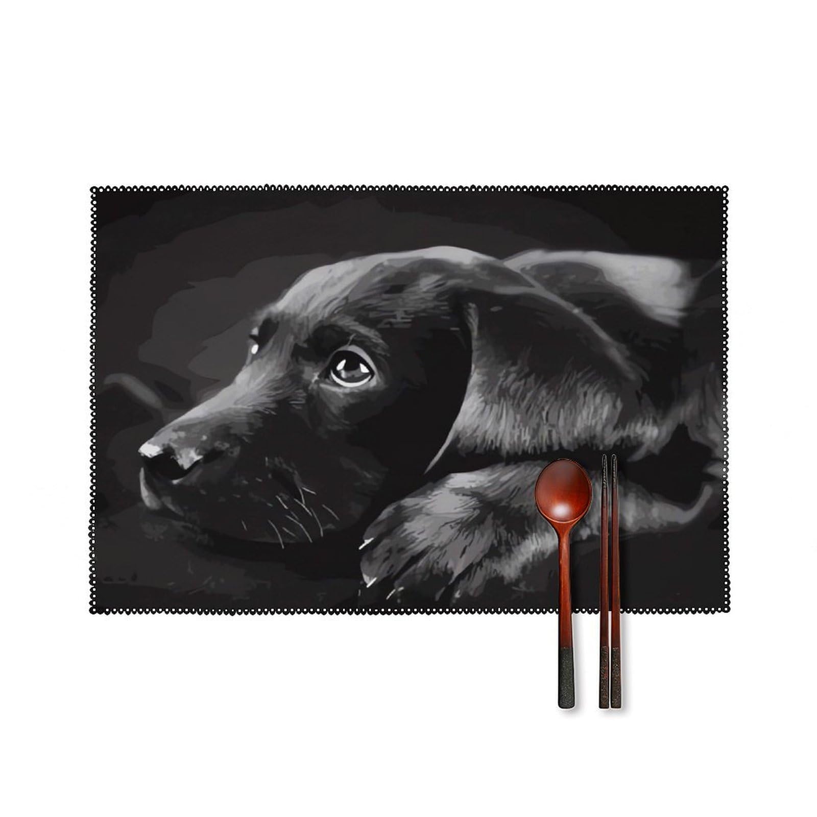 Black Labrador Puppy Placemats Set of 4 Canvas Washable Cloth Place Mats Wipeable Heat Resistant Table Mats Elegant Cloth Placemat for Kitchen Dinning Party Table Decor 12" X 18"