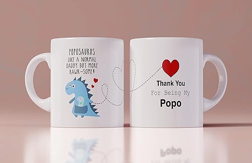Poposaurus - Taza de dinosaurio con texto en inglés "Like A Normal Popo But More Rawr-Some", taza de café Popo, regalo divertido, día del padre,