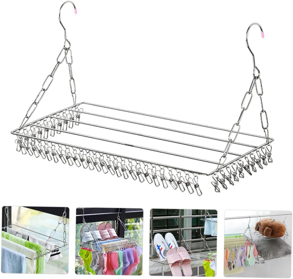 Multifunctional Stainless Steel Clothes Hanger with Adjustable Clips for Socks Pants Towels and Underwear Drying Rack for Balcony Space Saving and Rust Design