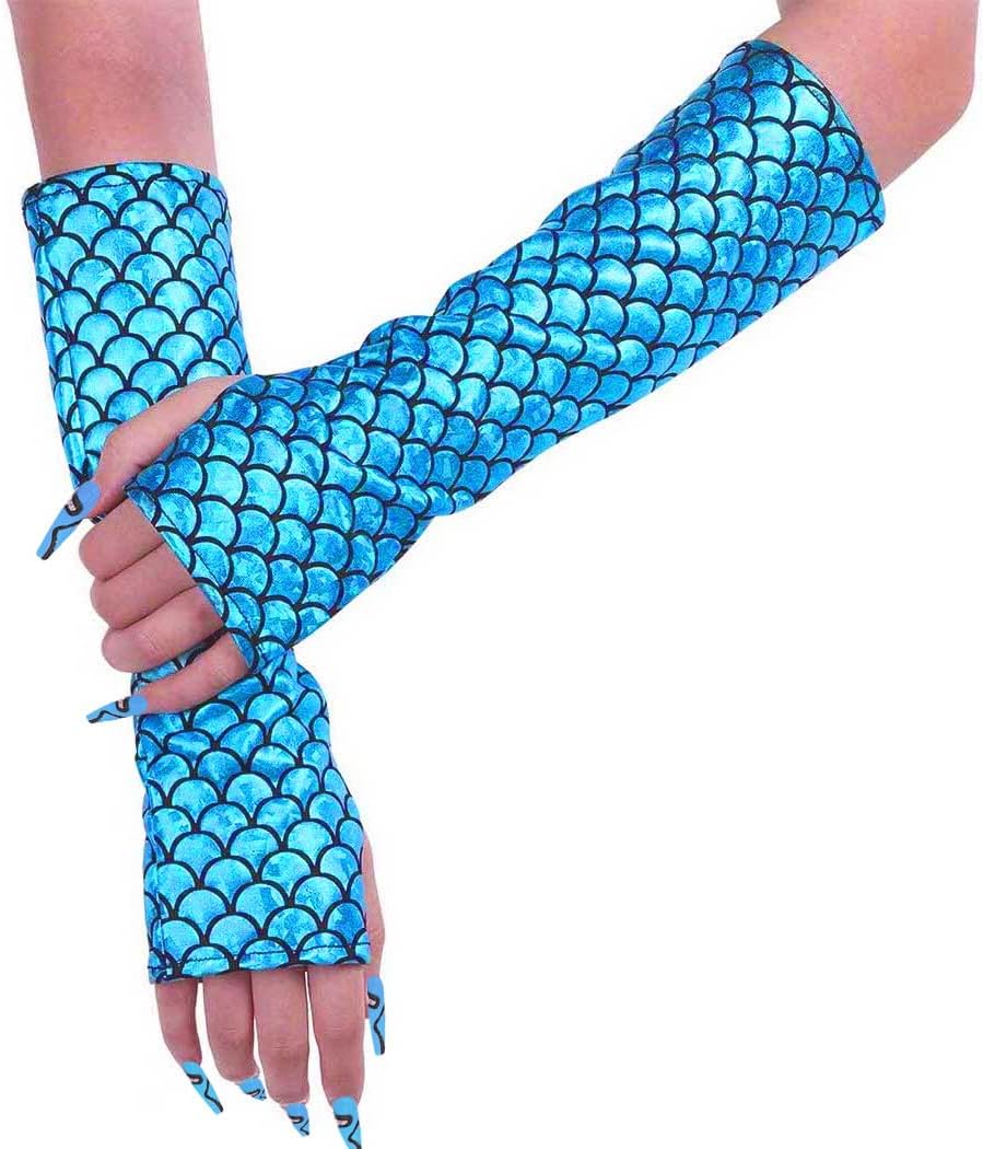 Green Mermaid Glove Fish Scale Arm Sleeve Party Gloves Costume Accessories for Women - Image 2