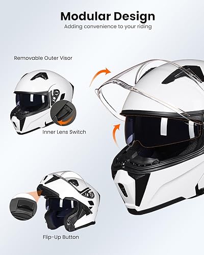 Miniatura 4 de ILM Casco modular de cara completa para motocicleta con visera doble para adultos, luz trasera LED opcional, aprobado por el DOT