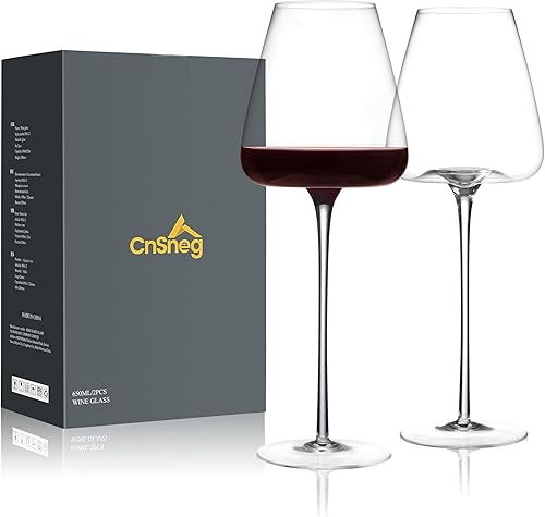 Juego de 2 copas de vino de cristal, copas de vino tinto sopladas a mano de 22 onzas, copas de vino blanco prémium para bodas, Navidad