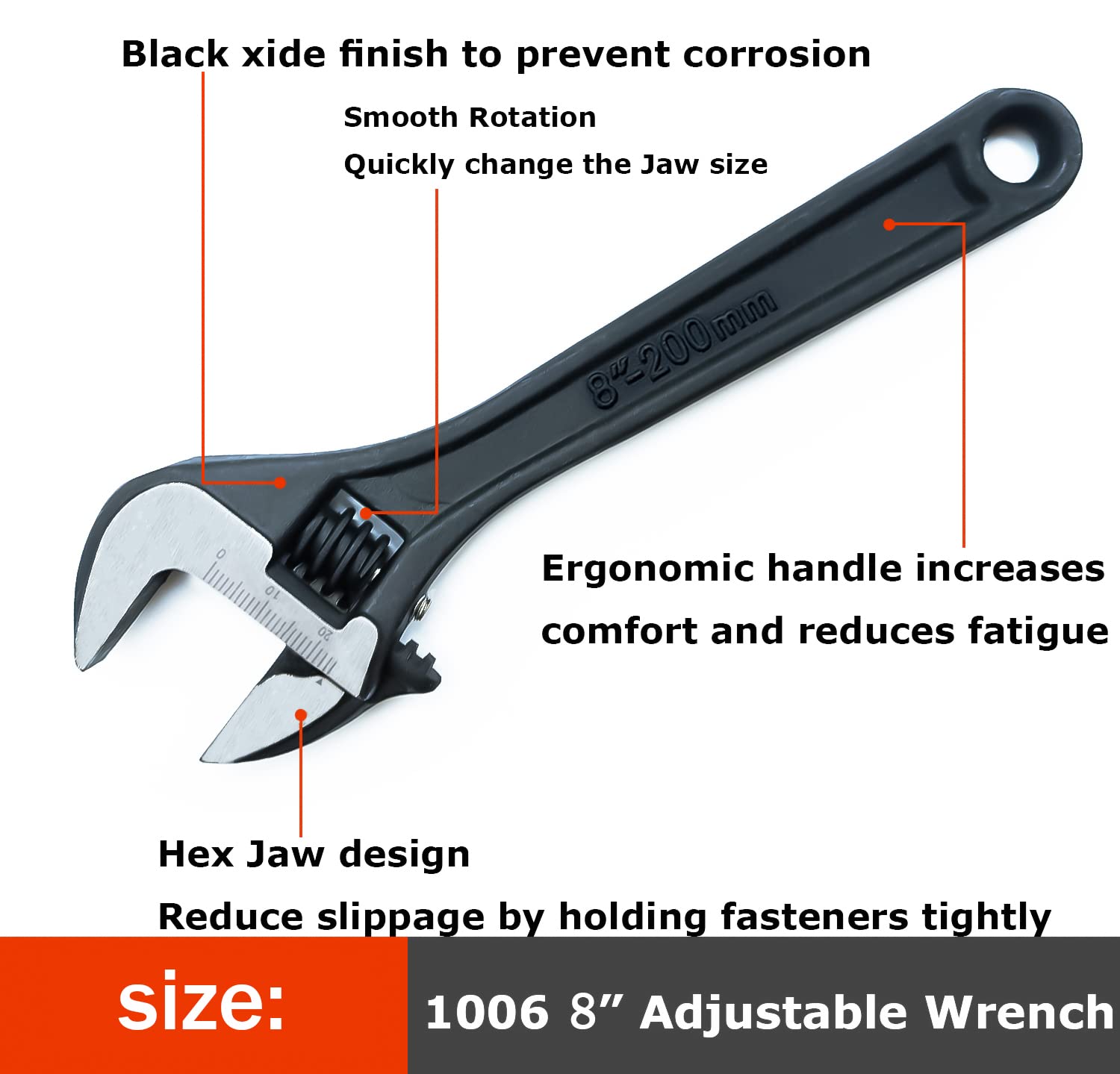 Amazon | 調節可能なレンチ 8インチ ブラック 可動式スパナ