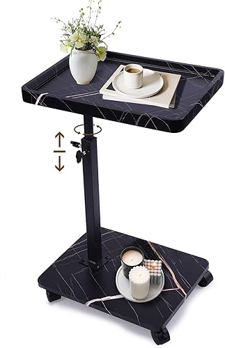 Miniatura 8 de Mesa auxiliar de mesa C de altura ajustable, extremo en forma de C para sofá, mesas de aperitivos, bandeja de TV giratoria de 360°, para espacios